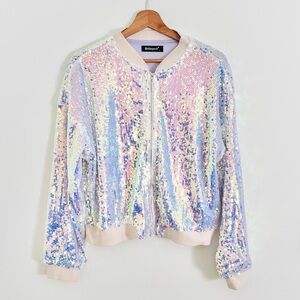 Iridescent Sequin Bomber Jacket
